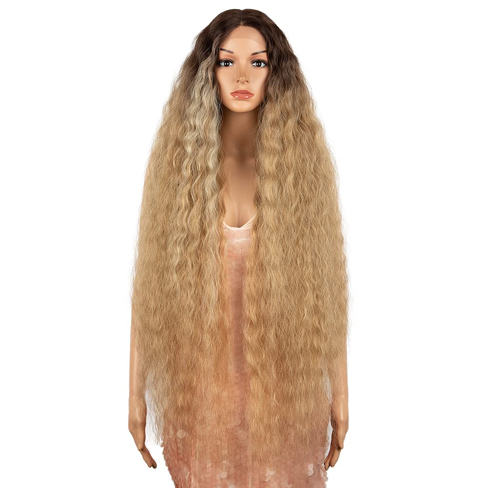 Style Icon 41" Lace Front Wigs Long Wavy Wig Ombre Blonde Synthetic Wigs with Baby Hair 130% Density Wigs (41 Inches, TTHL6/23B/APRIC)