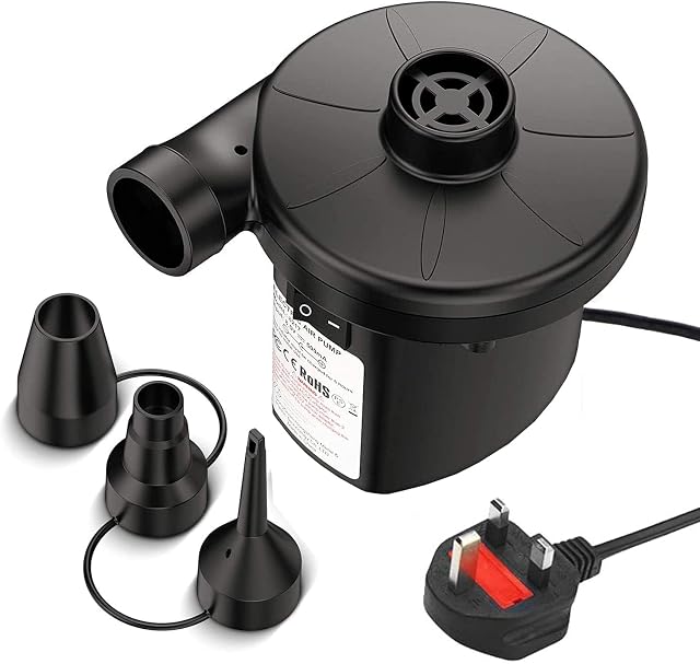 KERUITA Electric Air Pump, Air Mattress Portable Pump for Inflatables Pool Floats, Blow up Pool Raft Bed Boat Toy, Inflator Deflator with 3 Nozzles, 220-240 Volt, 130W