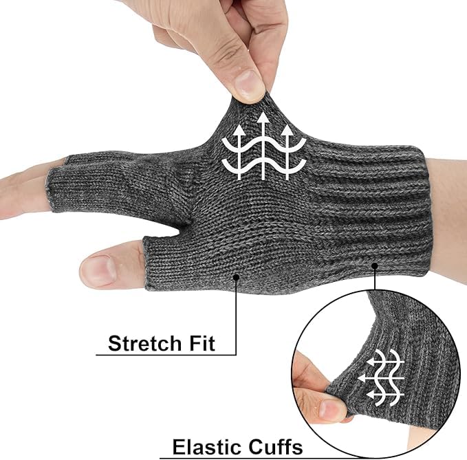 Image of Half Finger Woolen Winter Gloves for Men Women- Warm & Soft Knitted Gloves for Cold Weather