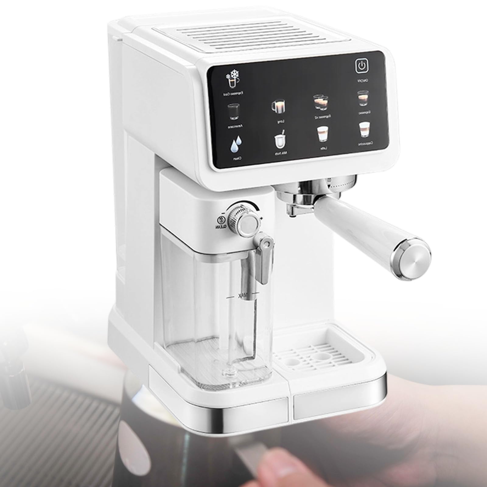 Xjymposium Intelligent Coffee Machine, Professional Pressure With 6 Preset Modes For Cappuccino & Latte, 1.5l Water Tank, 500ml Milk Tank, Semi-Automatic Touch Panel White