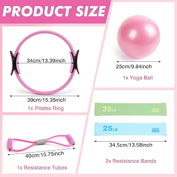 Pilates Ring Equipment Set, Including Pilates Ring & Ball Exercise Bands Resistance Bands, Home Gym Fitness Equipment for Yoga, for Strength, Body Toning, Full Body Workout Kit Women and Men