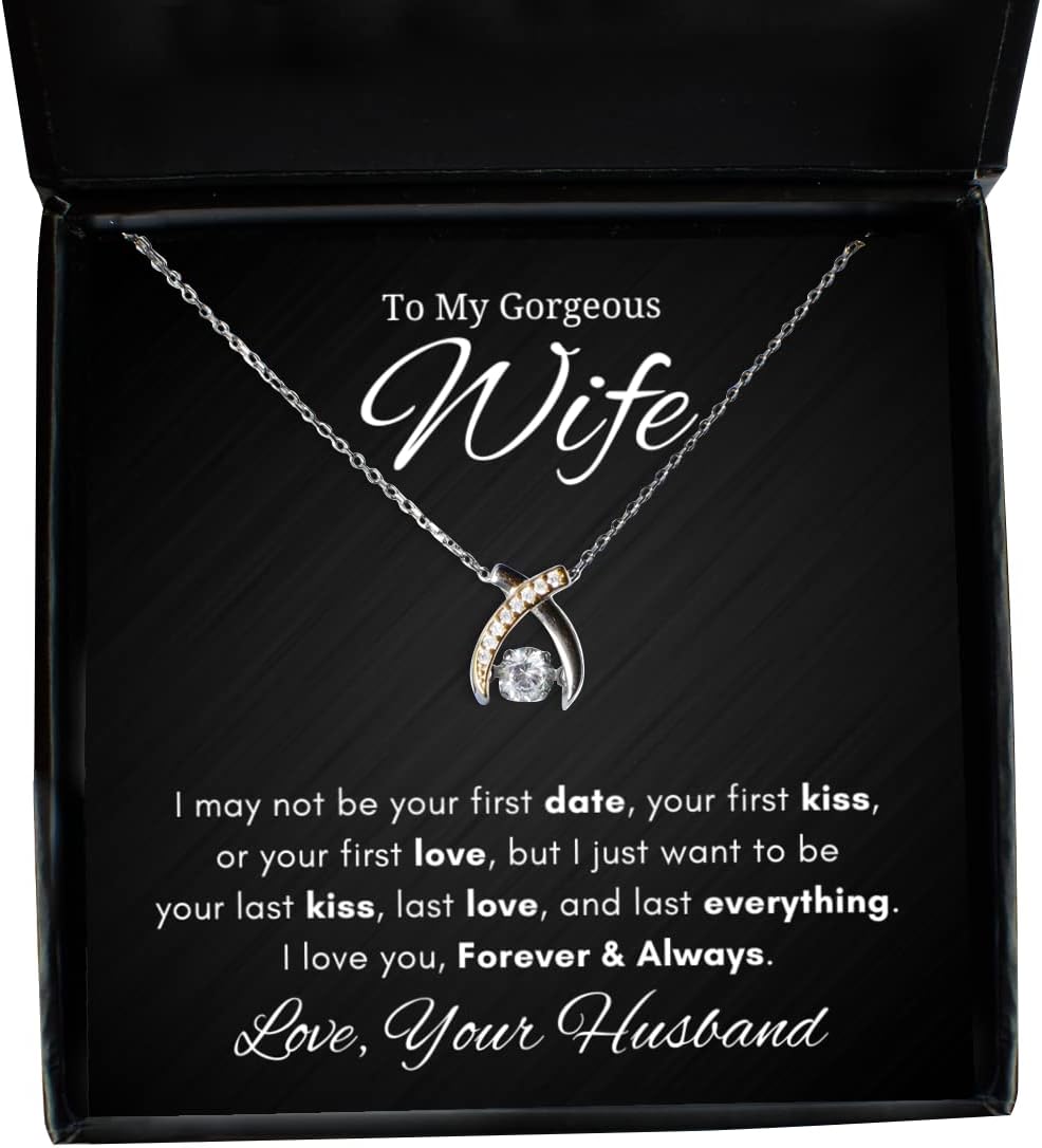 to My Gorgeous Wife Wishbone Dancing Necklace, I May Not Be Your First Date, Best Birthday Gifts, Engagement Gifts, Wedding Gifts, Valentines Day Gifts from Your Husband