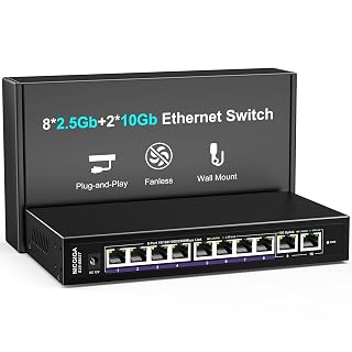 10Gbe Ethernet Switch Unmanaged mit 2 x 10Gb RJ45-Ports ➕ 8 x 2.5Gb Base-T-Ports, NICGIGA 10-Port 10G Netzwerk-Switch für Wireless AP, NAS, PC - Amazon product rated Grade A
