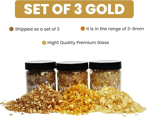Miniatura 76 de Syedra - Juego de 3 piezas de vidrio triturado para manualidades, arte de resina, piezas de espejo de color triturado, 1 libra (amarillo)