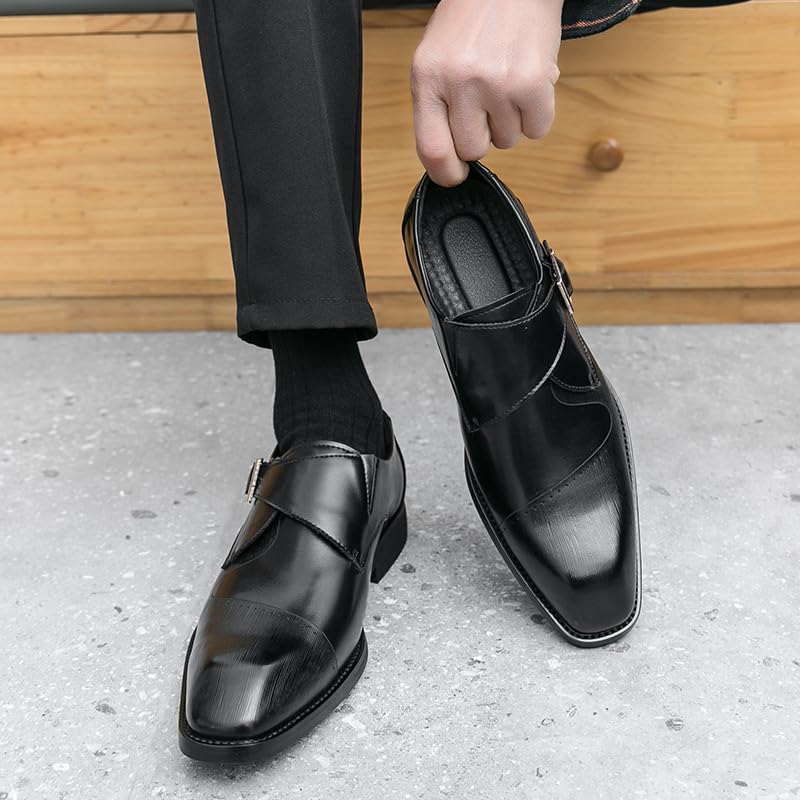 Men's Dress Leather Shoes, Leather Square Toe Oxford Derby, Monk Buckle Slide-in, Driving, Comfort, Party, Wedding3