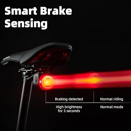Miniatura 4 de ROCKBROS Luz trasera inteligente para bicicleta con alarma de bocina de bicicleta, luz trasera recargable por USB para conducción nocturna,