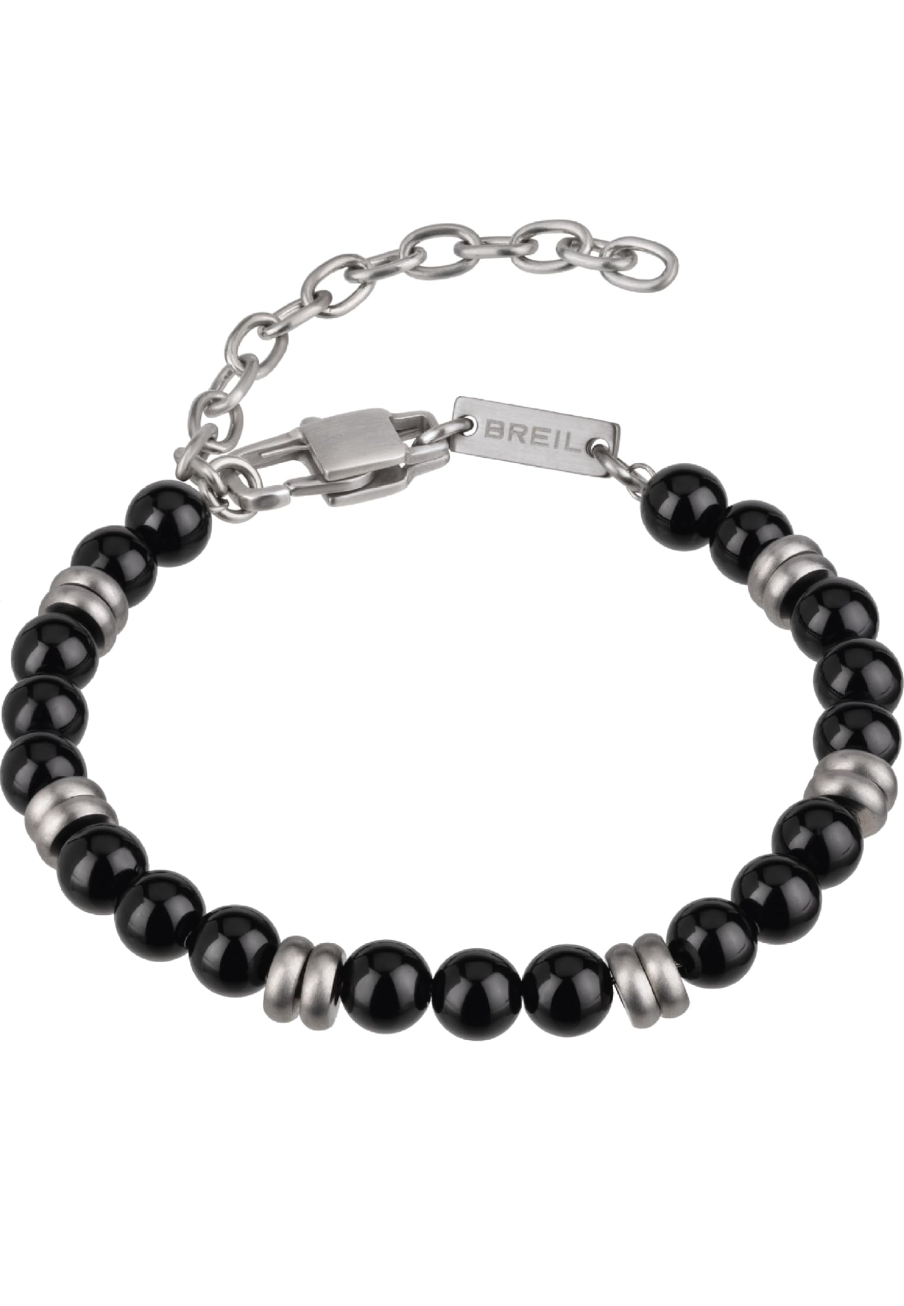 BREIL Colección Wise, Pulsera Hombre de Acero Pulido y Ónice Negro, Accesorio Moderno y Elegante, Longitud Ajustable 17 - 22 cm, Negro y Silver, Idea Regalo Hombre