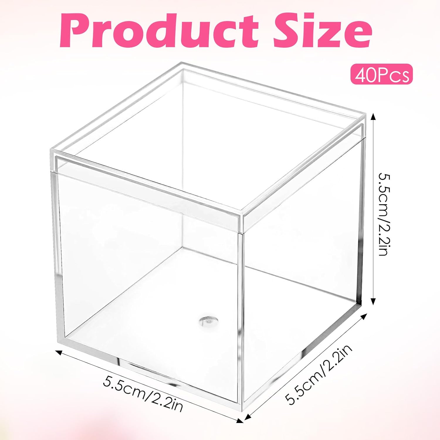 40 Pcs Clear Acrylic Boxes with Lids, 2.2x2.2x2.2 Inch Small Square Display Storage Containers For Candy, Jewelry, Party Favor, Wedding and Home Organization