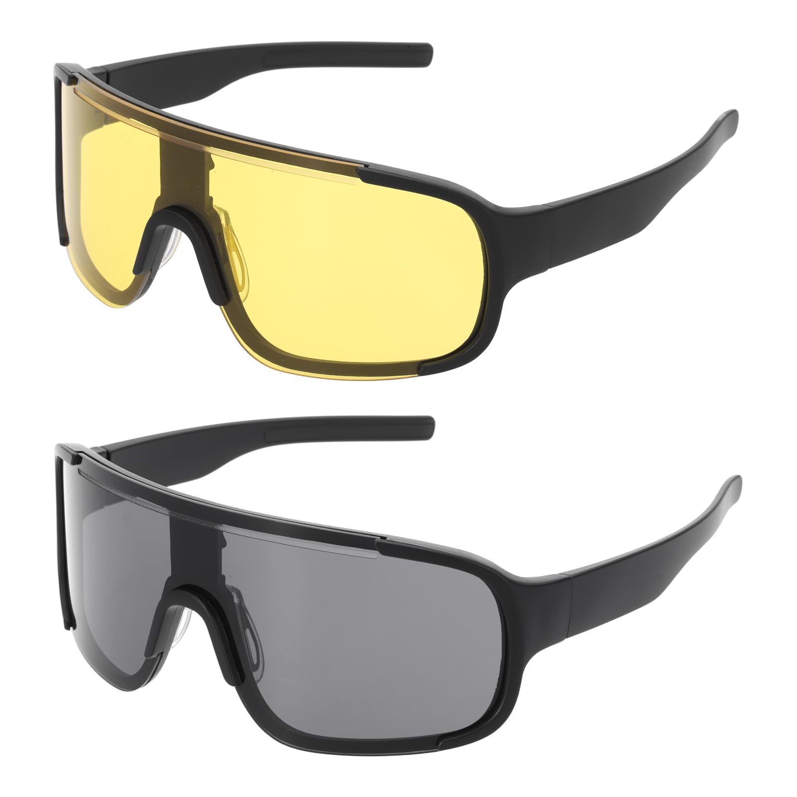 sourcing map 2pcs Sport Sunglasses Cycling Polarized Sun Glasses for Men Mountain Bike Driving Fishing Running, Black Frame Gray & Yellow