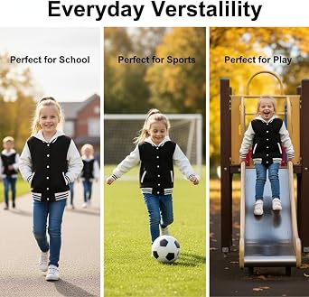 A2Z 4 Kids Girls Boys Hooded Varsity Baseball Jacket Lightweight Coat