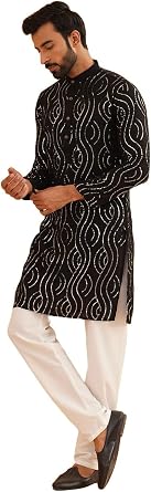 Sojanya Since 1958 MenS Pure Cotton Grey Designer Kurta And White Churidar Pyjama Set