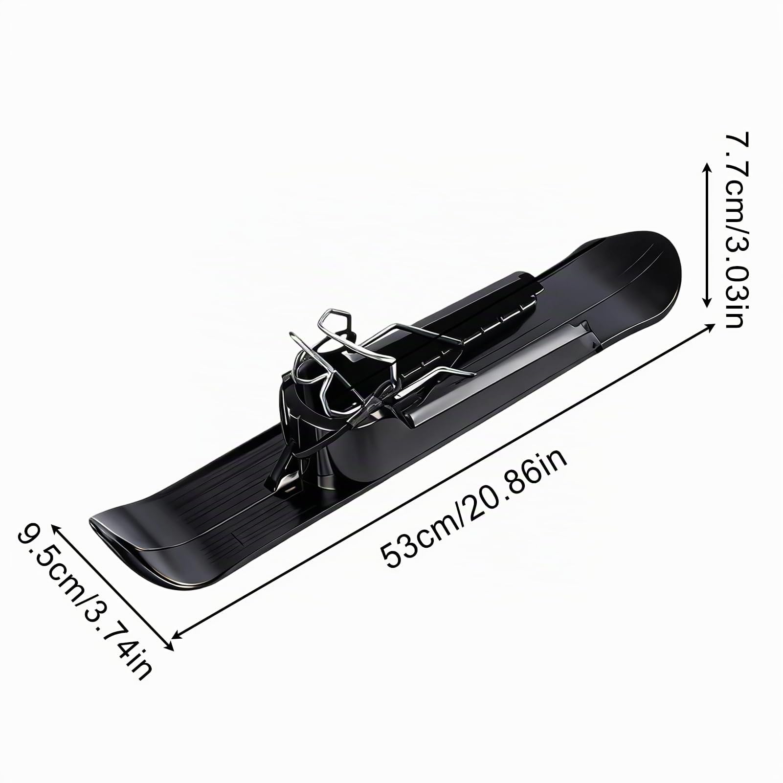 Skis de neige pour poussette, luge légère 2 en 1 avec pinces à ressort et corde élastique, ABS noir et fer, 53 x 9,5 x 7,7 cm, pour draisienne, chariot de golf, fauteuil roulant