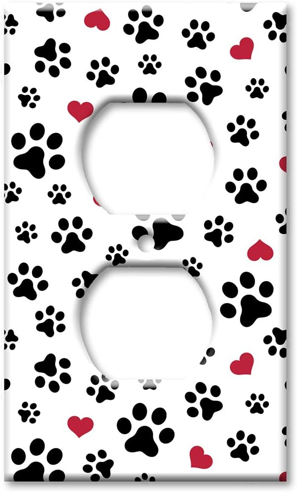 Art Plates Duplex Outlet Cover Decorative Metal Wall Plate - Dog Paws and Hearts Toss - (Made in USA)