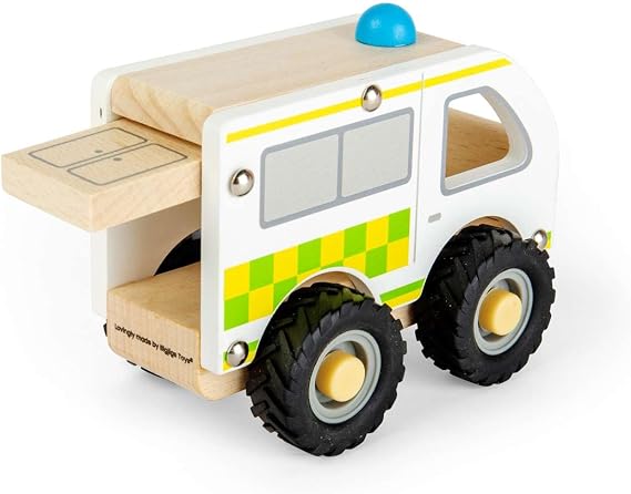 Bigjigs Toys Mini Ambulance | Small Rescue Services Vehicles | Wooden Vehicle Toy for Children | Small Play Ambulance for Toddlers | Role Play Set for Boys & Girls | Gifts for