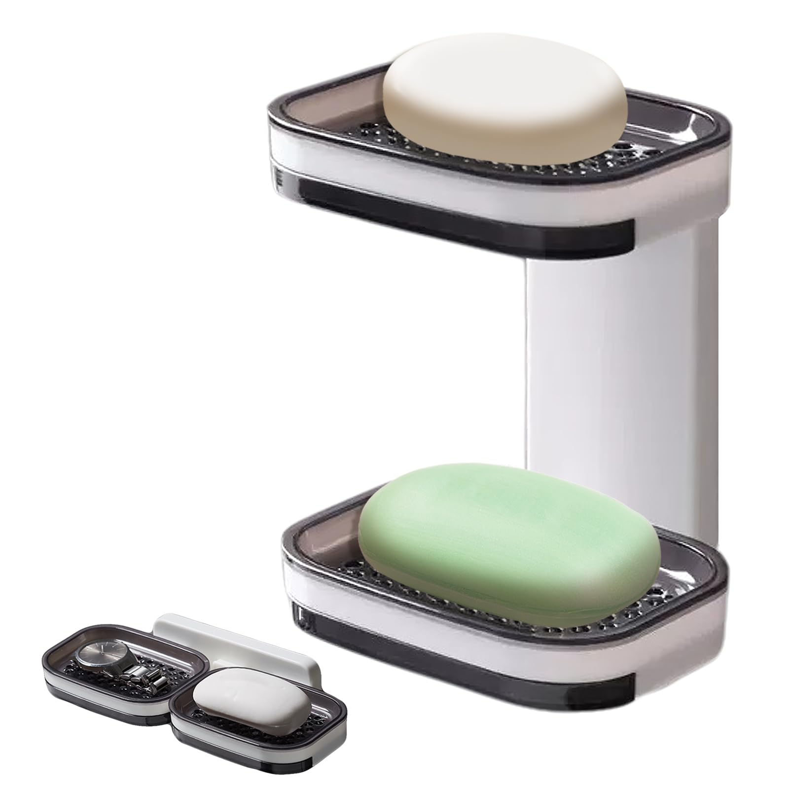 Muiltvoe 2 Double Layer Soap Dish Soap Holder With Drainage For Bathroom, Wall Mounted, Drill Free Removable Plastic Soap Tray, Self Adhesive Soap Dish Holder For Shower, Kitchen Sink (2)