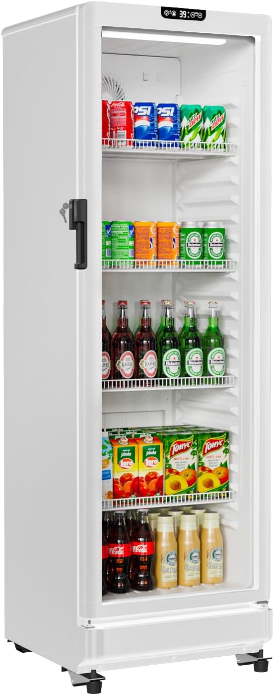 BEYOU Beverage Refrigerator, 8.5 cu. Ft Commercial Refrigerator Merchandiser with single Glass Door, Display Fridge for Living Room, Bar, Garage（Black）