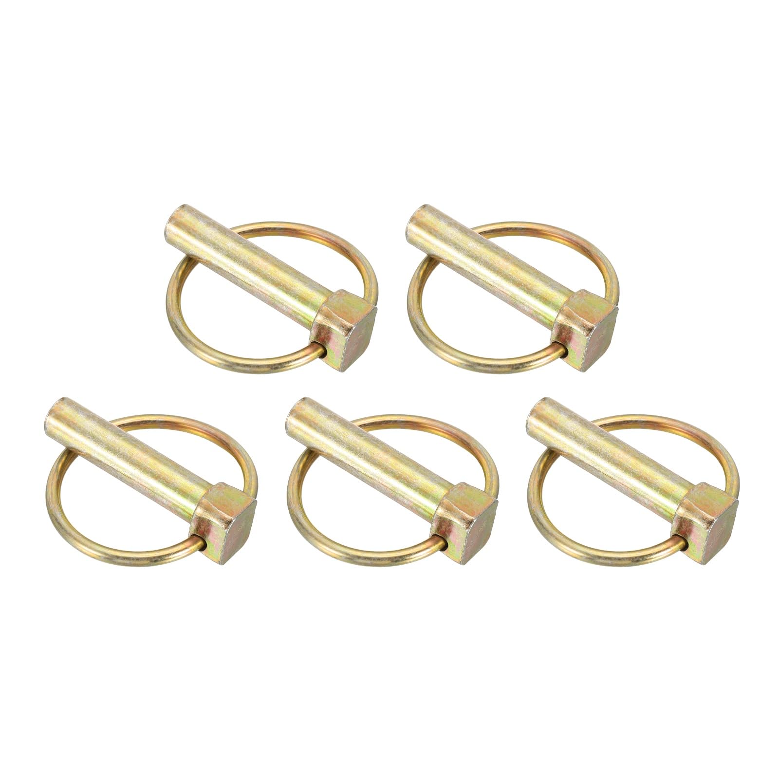 sourcing map 5Pcs Lynch Pin with Ring (10mm x 40mm) - Heavy Duty Linch Pins Shaft Locking Pin Clips Carbon Steel, for Farm Tractors Trucks Lawn Mowers Trailers Trolley, Gold
