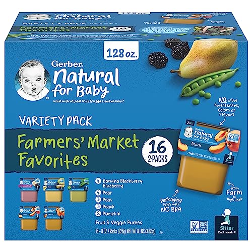 Gerber Baby Food, 2nd Foods, Farmers' Market Favorites, Fruit & Veggies Purees, Variety Pack (16 2-Packs)