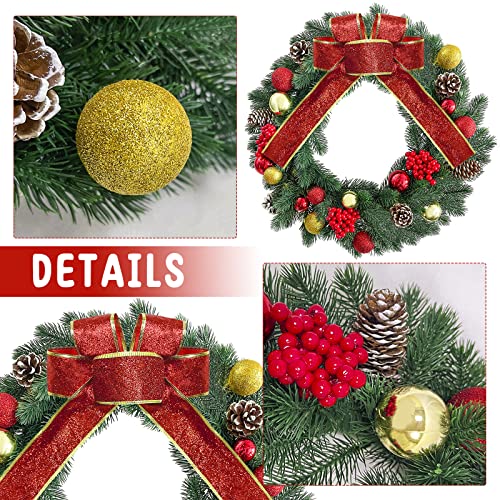 Cyaooi 16 Inch Christmas Wreath With Lights 8 Modes Remote Control, Prelit Christmas Wreaths For Front Door, Xmas Door Wreath With Hanger, Red Bow, Battery Operated Xmas Decorations For Outdoor Indoor #TOP3