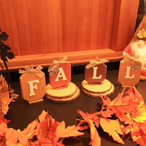 Miniatura 3 de Decoraciones de otoño para el hogar, letrero de madera de calabaza con letras de otoño para decoración de otoño, juego de bloques de madera