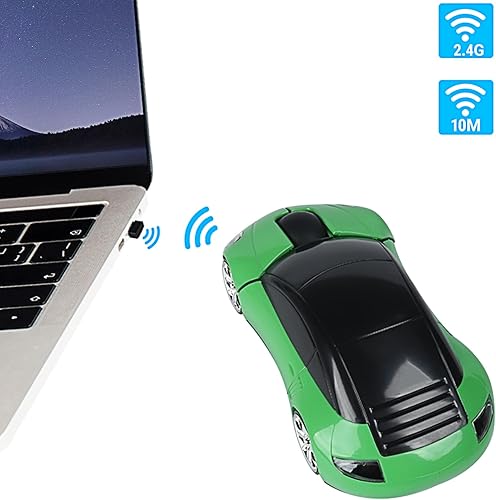 Miniatura 4 de EALEK Ratón inalámbrico Cool Car Shape Mouse 2.4G Ratones inalámbricos ópticos para PC Ordenador portátil (verde)