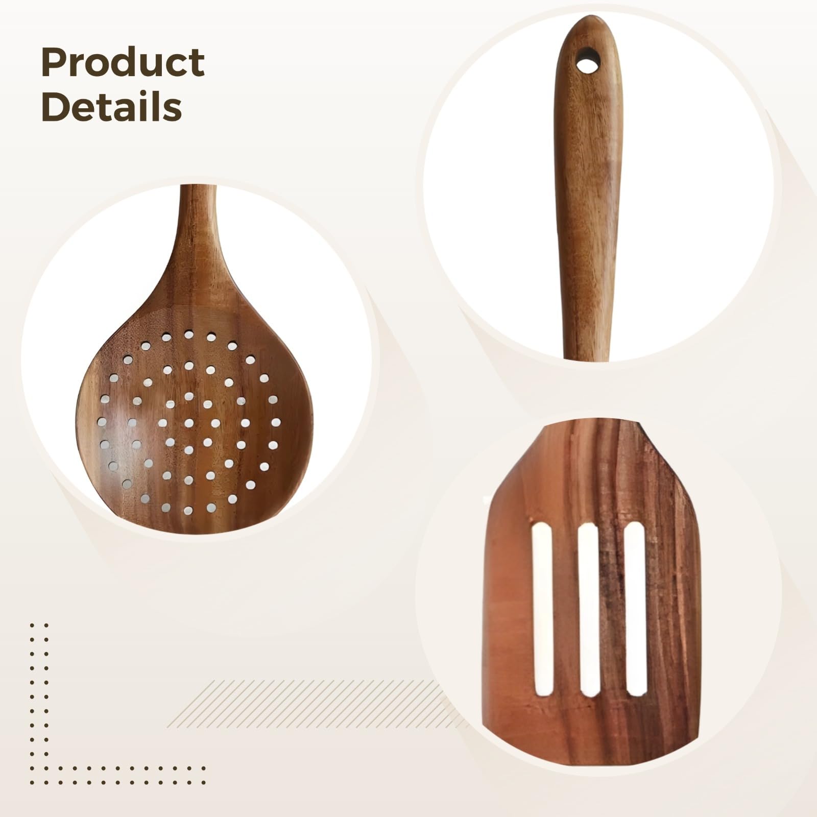 Bosreroy 4-Piece Wooden Cooking Set, Long Handle Teak Utensils, Includes Flat, Round, Slotted, and Straining Spoon, Safe for Non-Stick