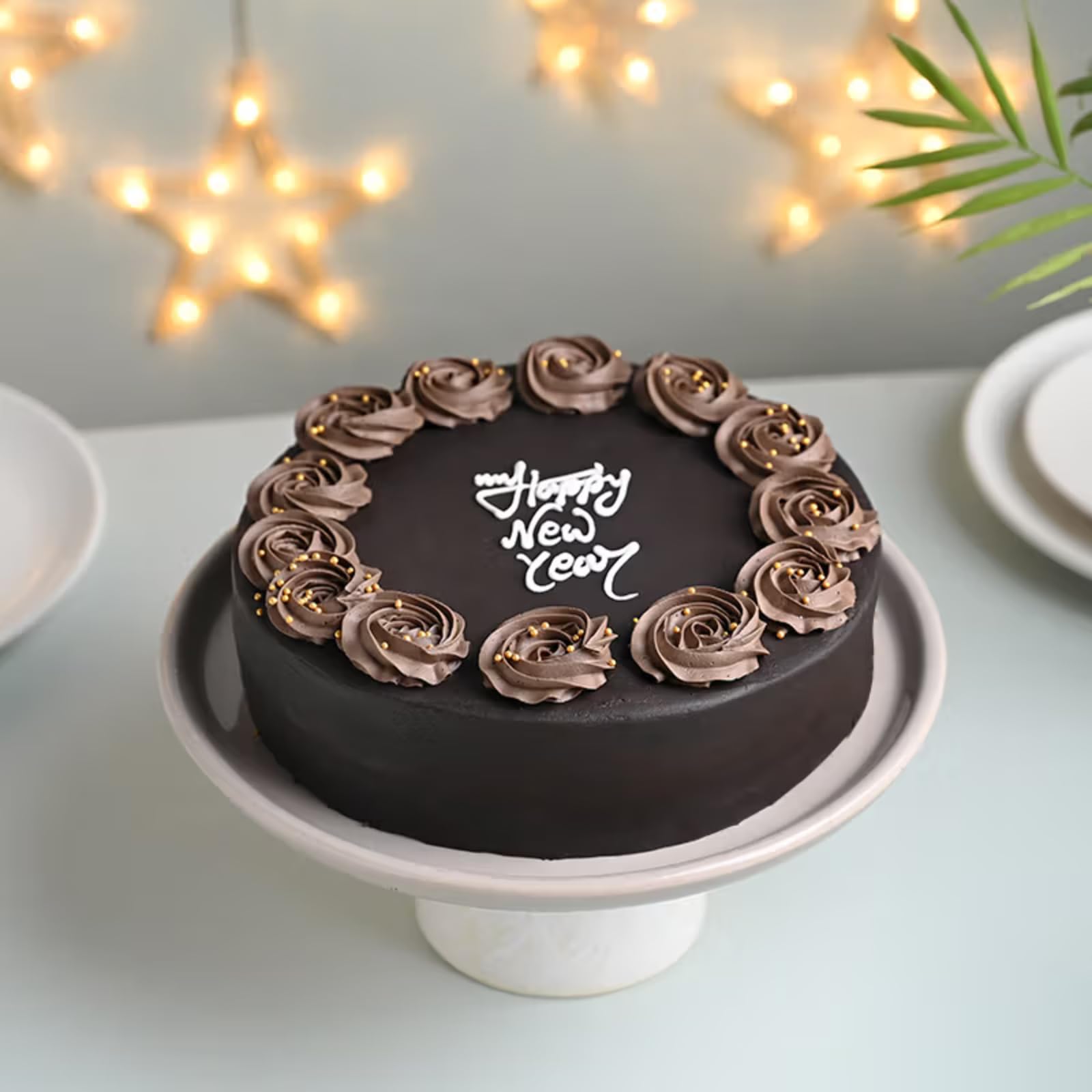 Floweraura New Year Special Fresh Yummy Creamy New Year Chocolate Cake | New Year Celebration Cake | 2025 Celebrations Cake | New Year's Eve Cake | Party Cake (Same Day Delivery) (0.5Kg)-picture-12