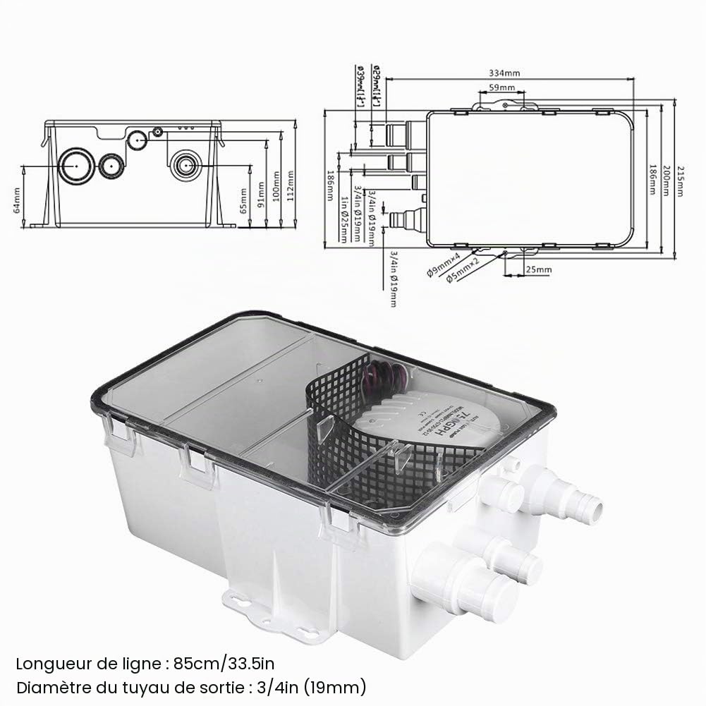 Système de Pompe de puisard de Douche Système de kit de vidange Multi Port Inlet Boat RV Bilge 12V 750GPH+pompe douche bateau