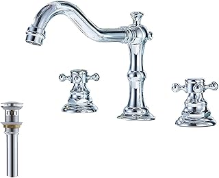 Yifinessyi Chrome 2 Handles 3 Holes 8-16 inch Widespread Bathroom Sink Faucet Matching With Pop Up Drain With Overflow