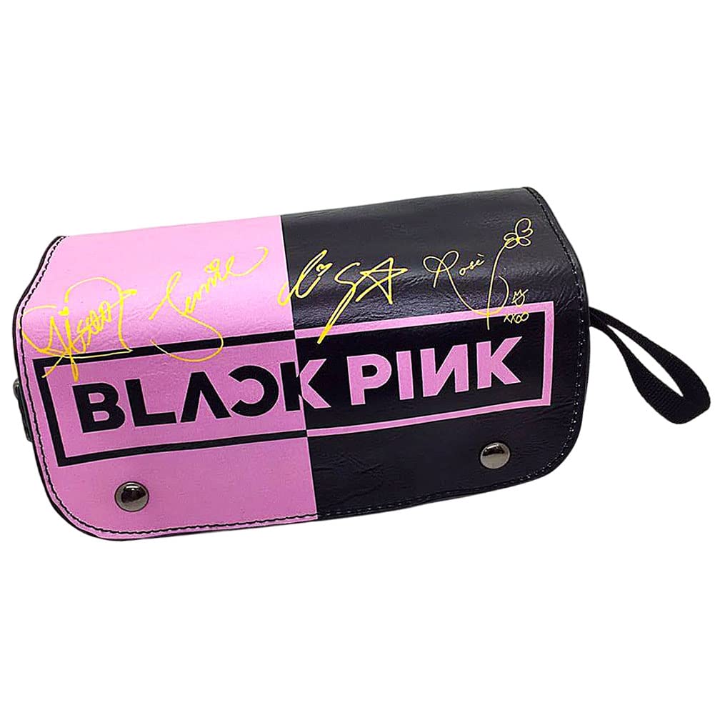IOSCDH Black-pink pencil case, black-pink pencil case, portable with zip, large capacity pencil case, multifunctional pencil case, cosmetic organiser, suitable for school, office and home, pink