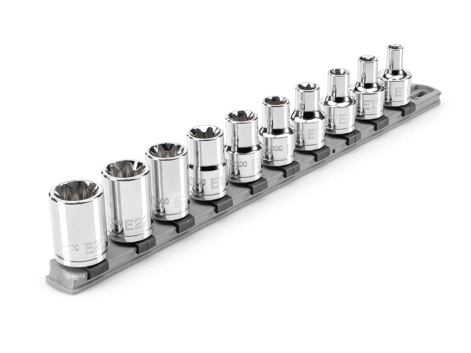 TEKTON 1/2 Inch Drive External Star Socket Set with Rail, 10-Piece (E8 - E24) | SHD92117
