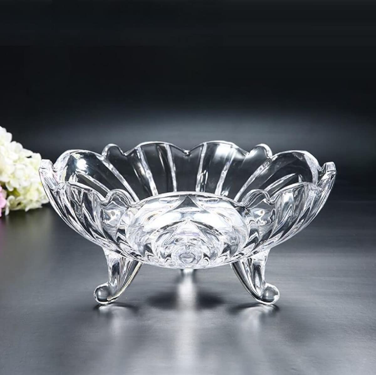 Junyfff Transparent Large Glass Crystal Fruit Bowl Candy Tray Decorative Home/Office Multipurpose Eco-Friendly Glass Bowl, 24Cm, Clear