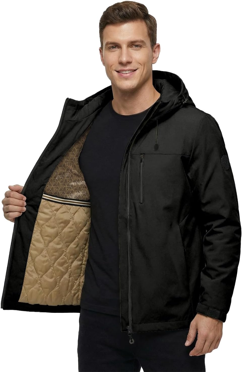 Non-Bulky Thermal Winter Outerwear Jackets for Men Cold Weather with Hood Water Wind Rainproof for Outdoor Casual