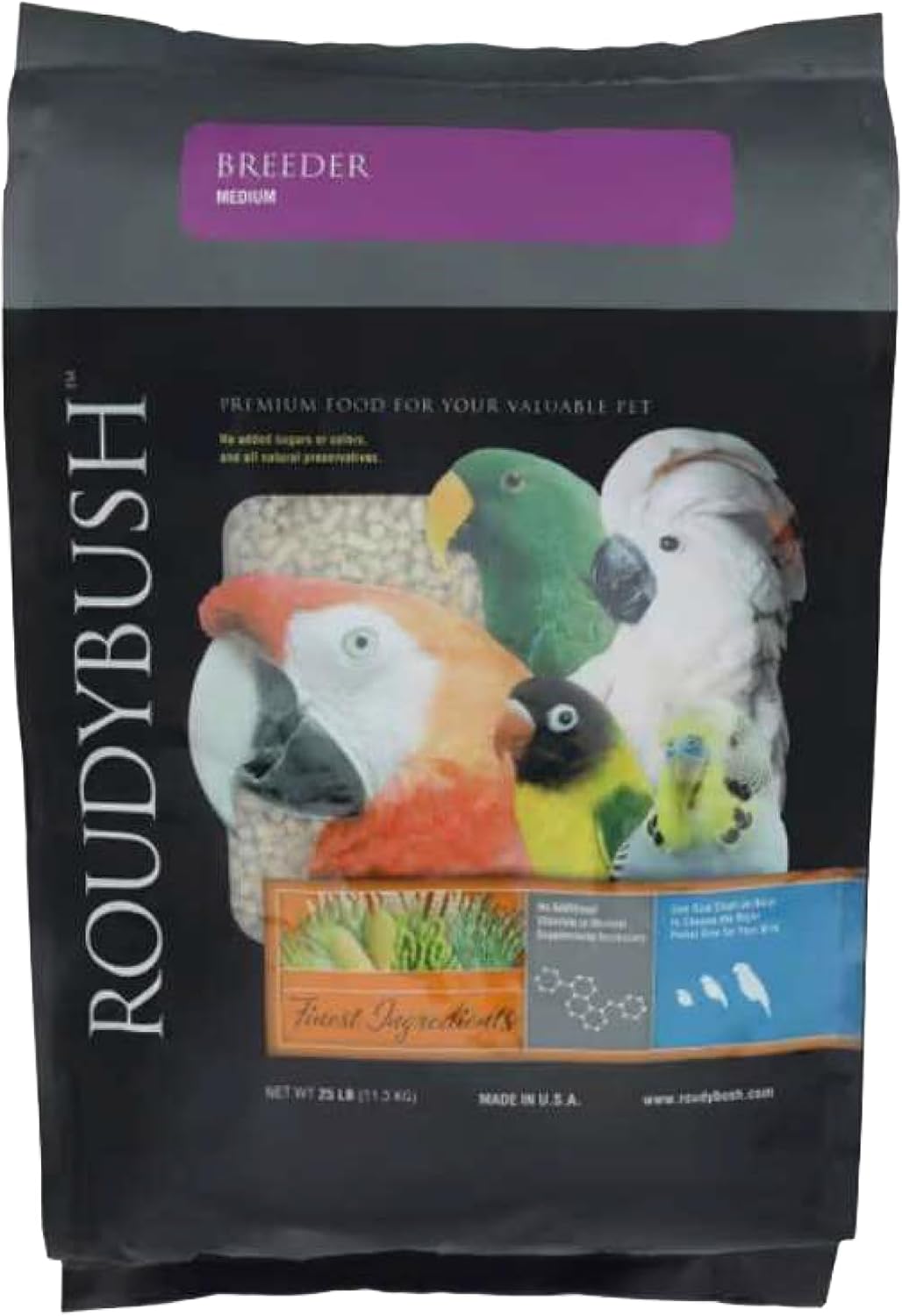 Roudybush Breeder Food for Breeding & Weaning Birds - Scientifically Formulated Bird Feed - Bird Food Pellets w/ Corn, Wheat, Soy & More - Nutritious & Healthy Feed for Birds (Medium, 25lb)