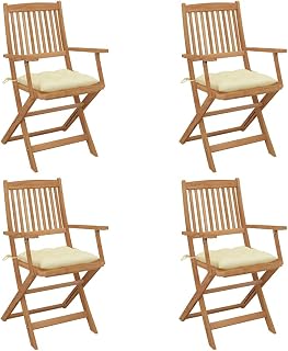 vidaXL 4X Madera Maciza Acacia Sillas de Jardín Plegables y Cojines Reclinables Exterior Balcón Terraza Sillón Patio Asiento Butaca Muebles Mobiliario