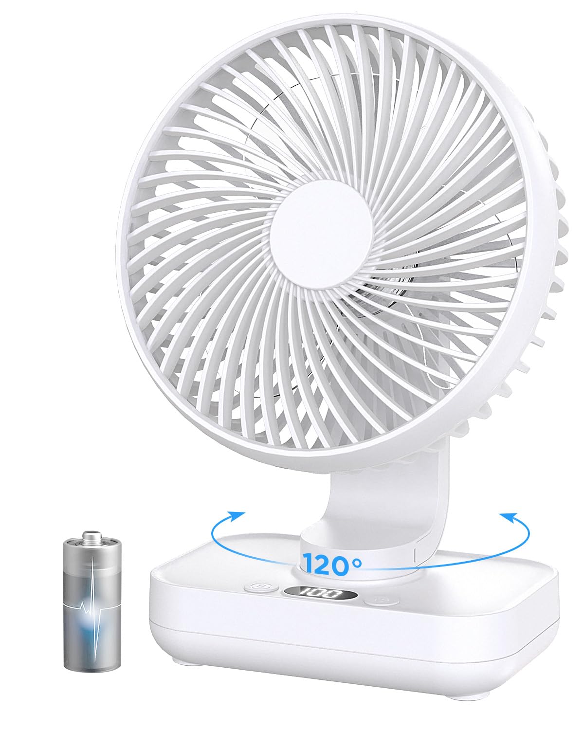 EasyAcc Tischventilator, 4000 Akku Automatischer Oszillierender Kleiner USB Ventilator, Tragbarer Aufladbar Basis Ventilatoren mit 4 Geschwindigkeiten für Camp,Büro, Bibliothek und Zuhause - Weiß