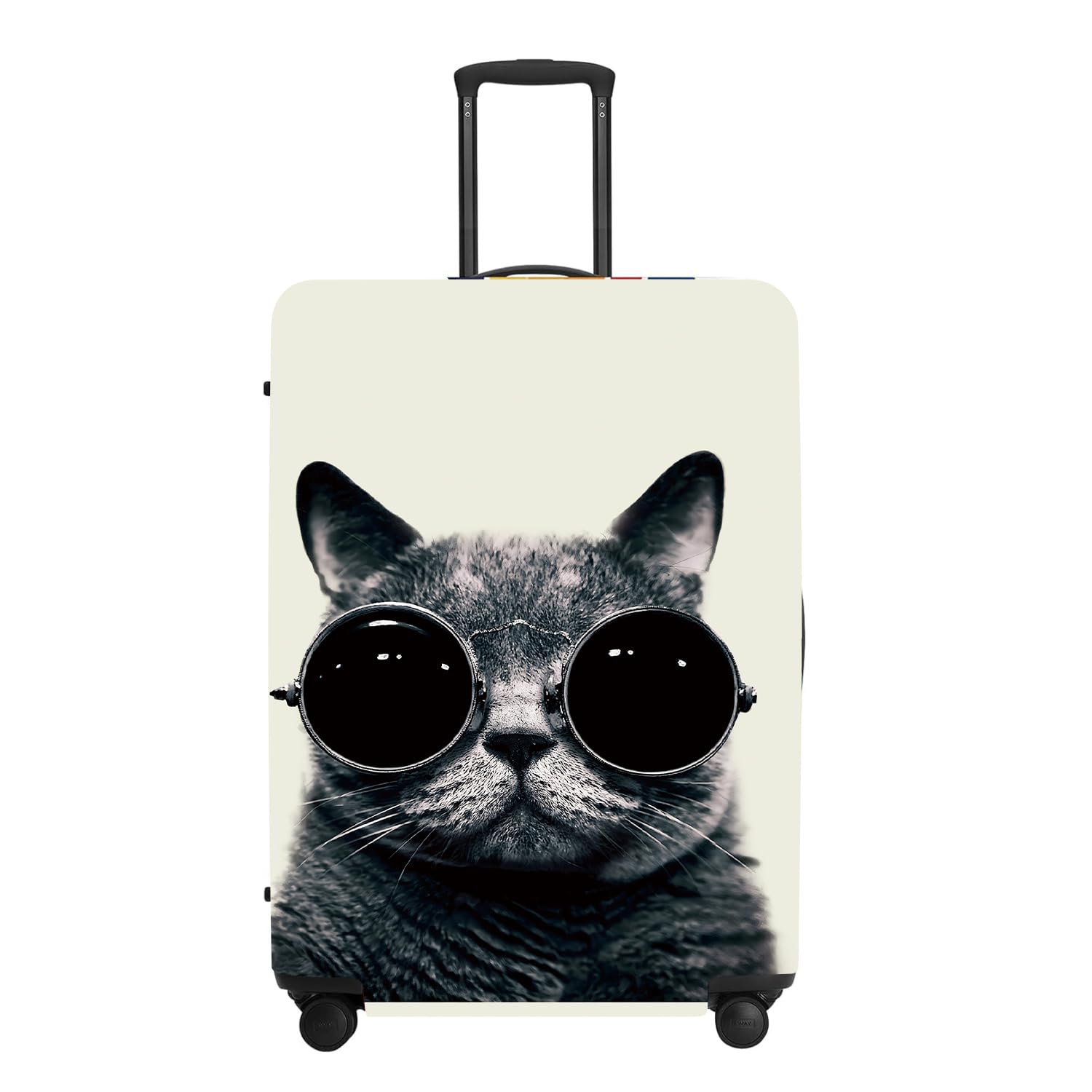Cool Cat Luggage Protector, Washable Suitcase Cover with Sunglasses Feline Design Anti-scratch for 32",34"Bag