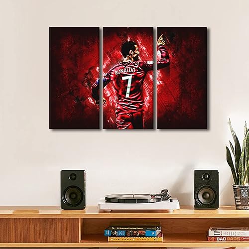 Miniatura 246 de TISHIRON 3 paneles CR7 Cristiano Ronaldo - Póster en lienzo para decoración de pared, pelota deportiva, casa moderna, para club, arena, sala