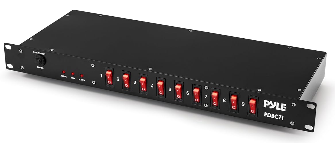 Pyle 15 Amp Power Strip, 9 Outlet Power Strip with 6ft Cord for Power Supply, 1800J Surge Protection, Noise Filter, LED Indicators, Flat Plug, 1U Steel Chassis, Rack Mount Design