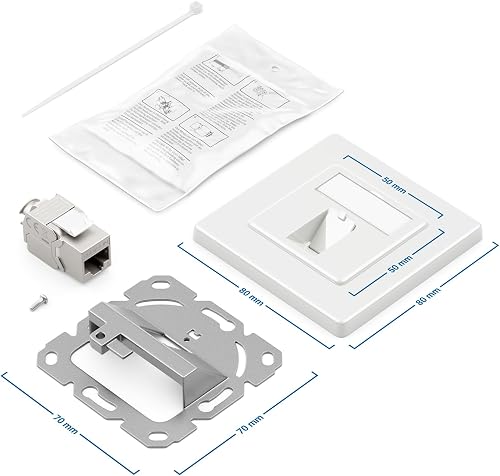 deleyCON 1x Presa di Rete CAT8 da Incasso con RJ45 Keystone - 40 Gbps, STP Schermata - Presa Dati per Cavo Patch, Cavi di Rete, Cavi Ethernet da Installazione, Gigabit LAN - Bianco - 7