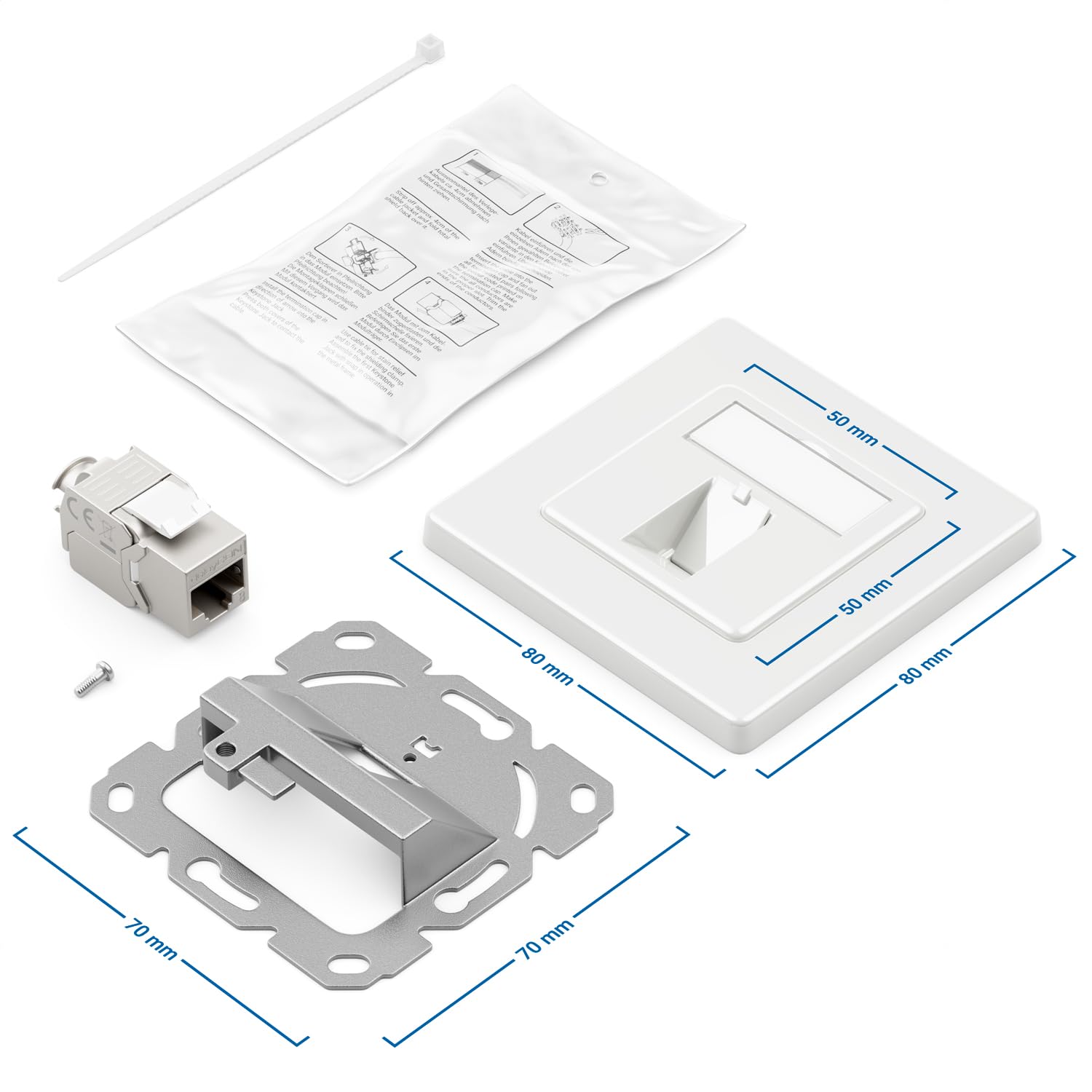 deleyCON Toma de Red CAT8 Empotrada RJ45 Keystone 40 Gbps STP Blindada Caja de Datos Gigabit LAN Blanco
