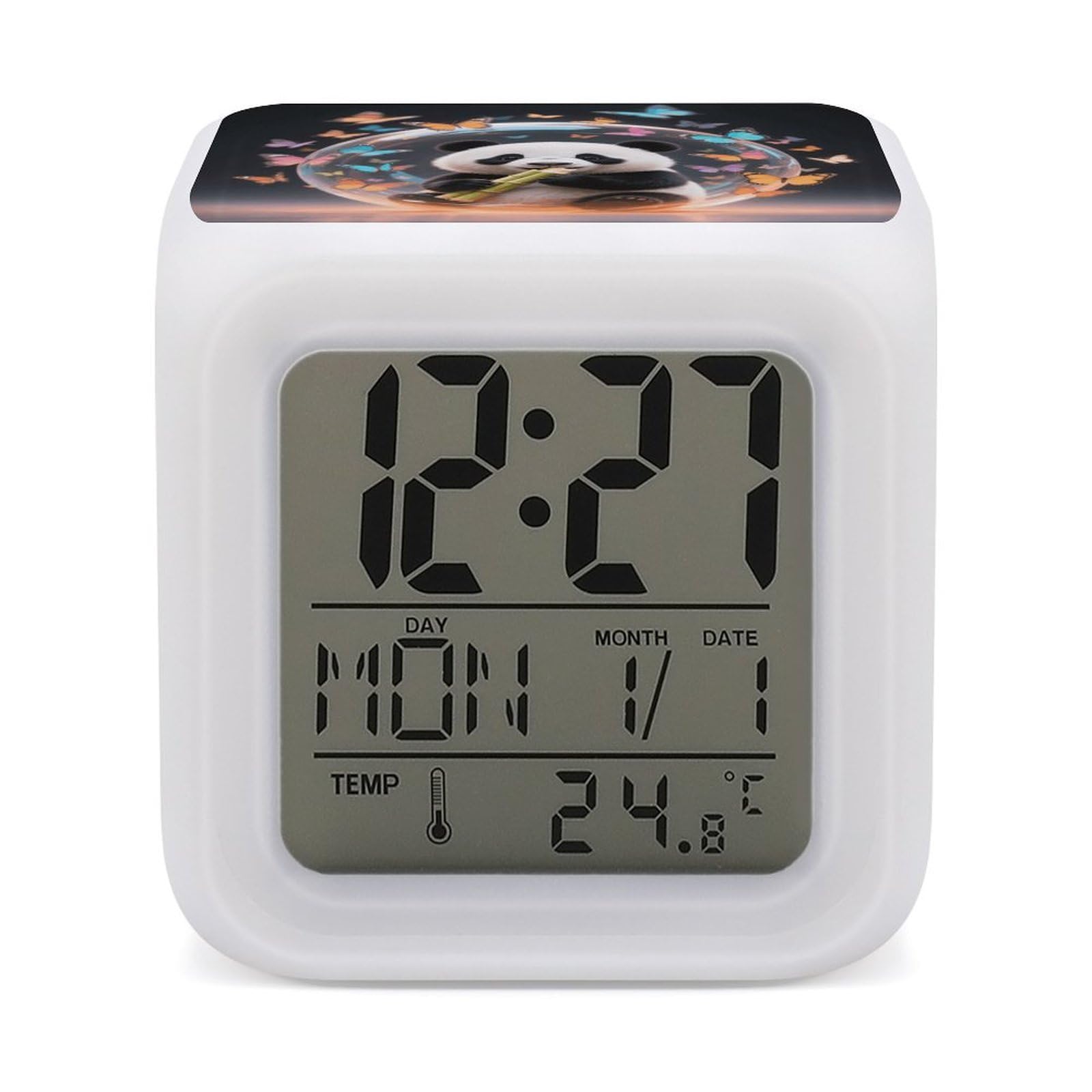 VstaDank Orange Bubble Windmill Panda Alarm Clock Temperature Display 7 Color-Changing Alarm Clock Fashion LED Screen Mini Clocks Loud Wake Up Digital Clocks for Office Bedroom Heavy Sleepers