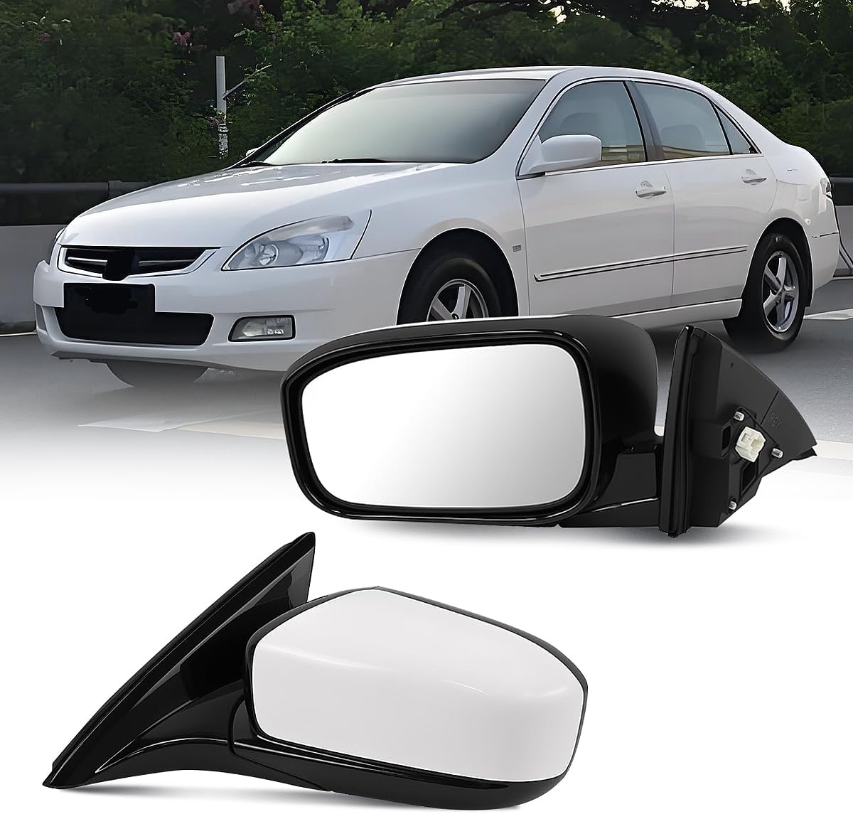 Left Driver Side Mirror compatible with Honda Accord LX EX 2003 2004 2005 2006 2007,Rear View Mirror w/Power Glass|Non-Heated|Manual Folding Replace HO1320152,76250-SDA-A13ZA(White,Left Diver Side)
