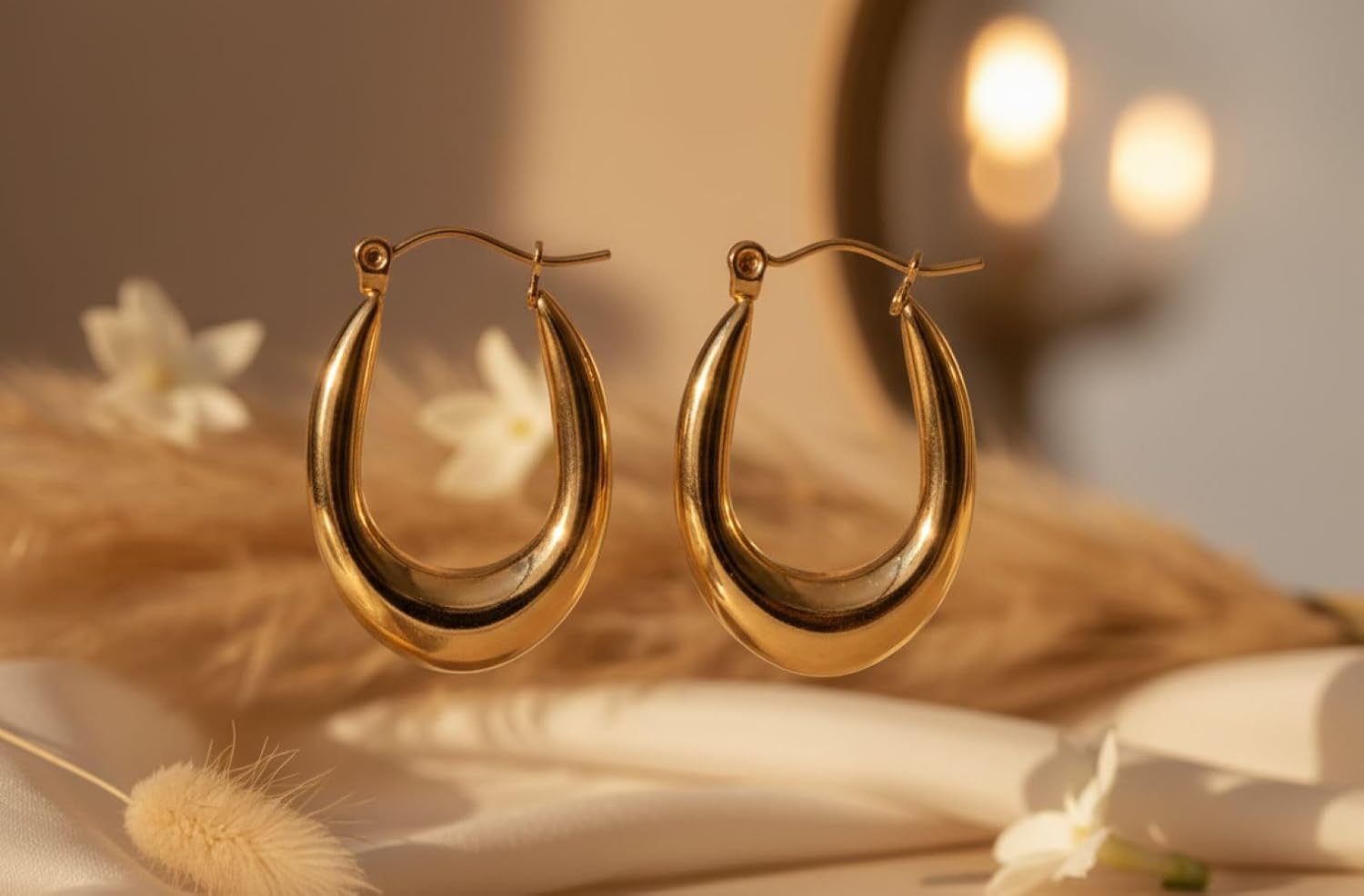 Gold Oval Hoop Earrings for Woman Hypoallergenic 14K Gold Plated Lightweight Trendy Boho Small Hoops Cute Earring Birthday Valentines Gifts Jewelry - Image 3