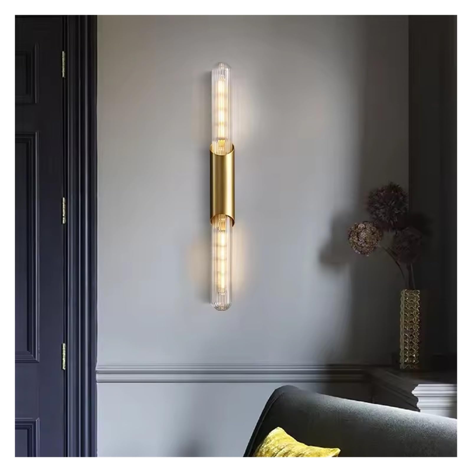 HPTHLY Minimalist Brass Wall Lamp Gold Black Copper For Foyer Aisle Bedroom Wall Lights Clear Glass Include E14 Bulb,Simple (Gold-Natural Light)