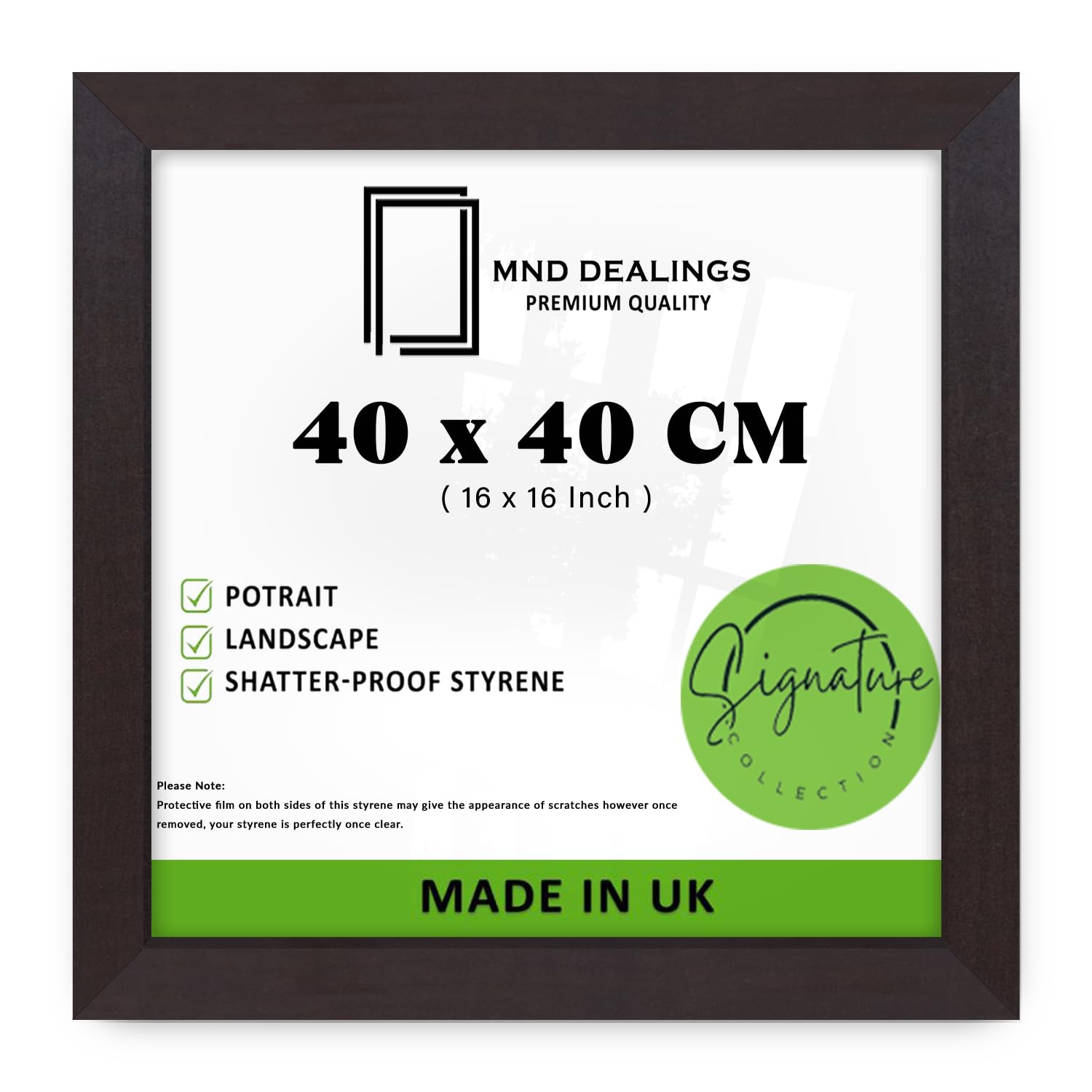MND Dealings | Luxury Design (40 x 40 CM) MDF Mahogany Poster Frame | 400 x 400 mm Frame for Christmas, Wedding, Birthday, Couple Gifts 16X16 Inch - [ Mahogany ]