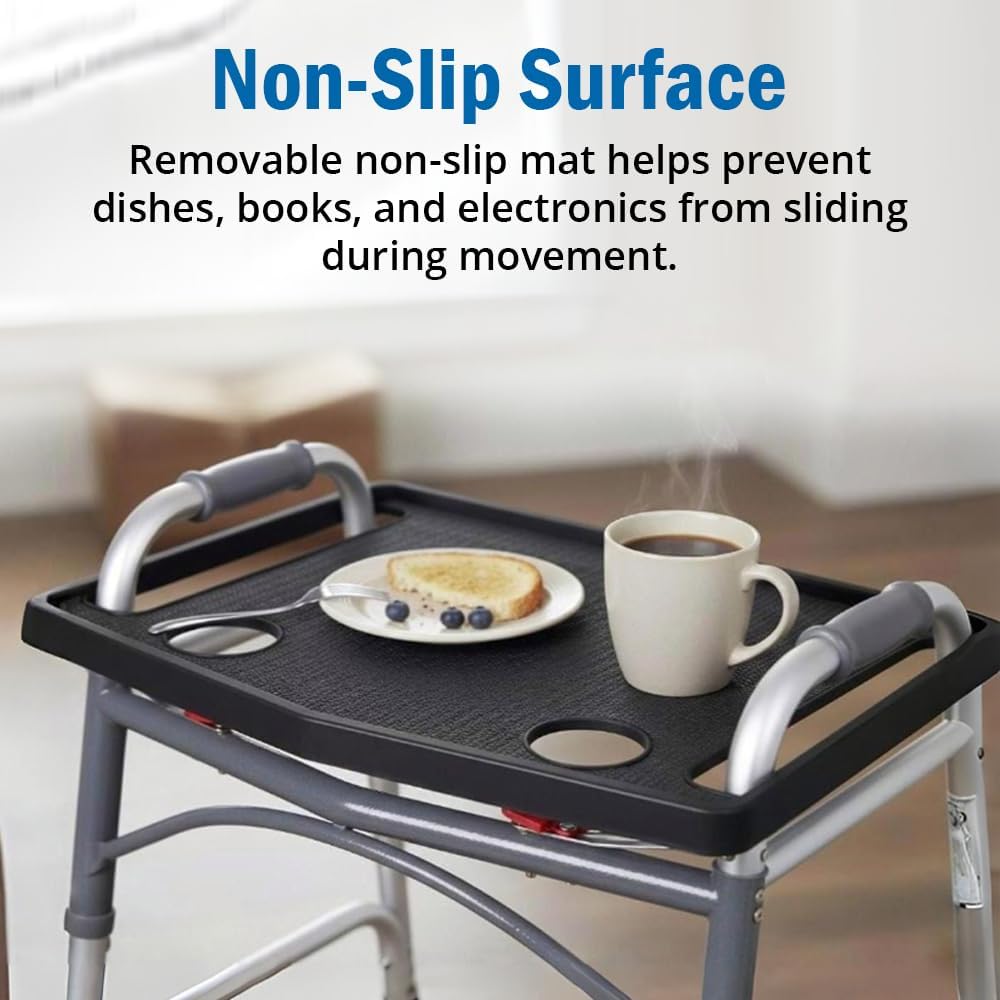 Support Plus Walker Tray Table - Non Slip Mobility Mat with Cup Holder (21x16) - Red