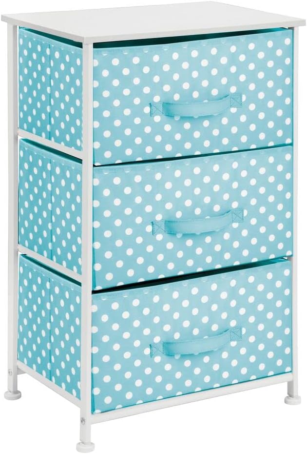 Bеѕt Dеаl Chеар 🛒 mDesign Wood Top/Steel Frame Modern Storage Dresser Chest Furniture with 3 Removable Fabric Drawers/Bins for Kids Bedroom, Playroom, Baby Nursery Organization - Spira Collection - Turquoise Blue/White Crаzу Dеаlѕ mDesign Wood Top/Steel Frame Modern Storage Dresser Chest Furniture with 3 Removable Fabric Drawers/Bins for Kids Bedroom, Playroom, Baby Nursery Organization - Spira Collection - Turquoise Blue/White
