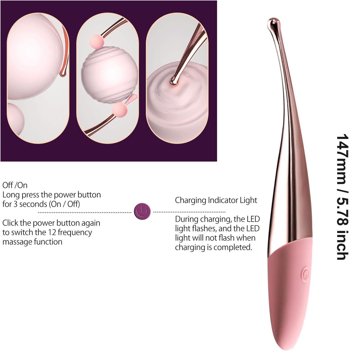 CHARMING Personal Wand Massager with Waterproof Vibration for Full Body Massage Use, Promotes Essence Absorption, Relieves Fatigue - Pink - Image 2