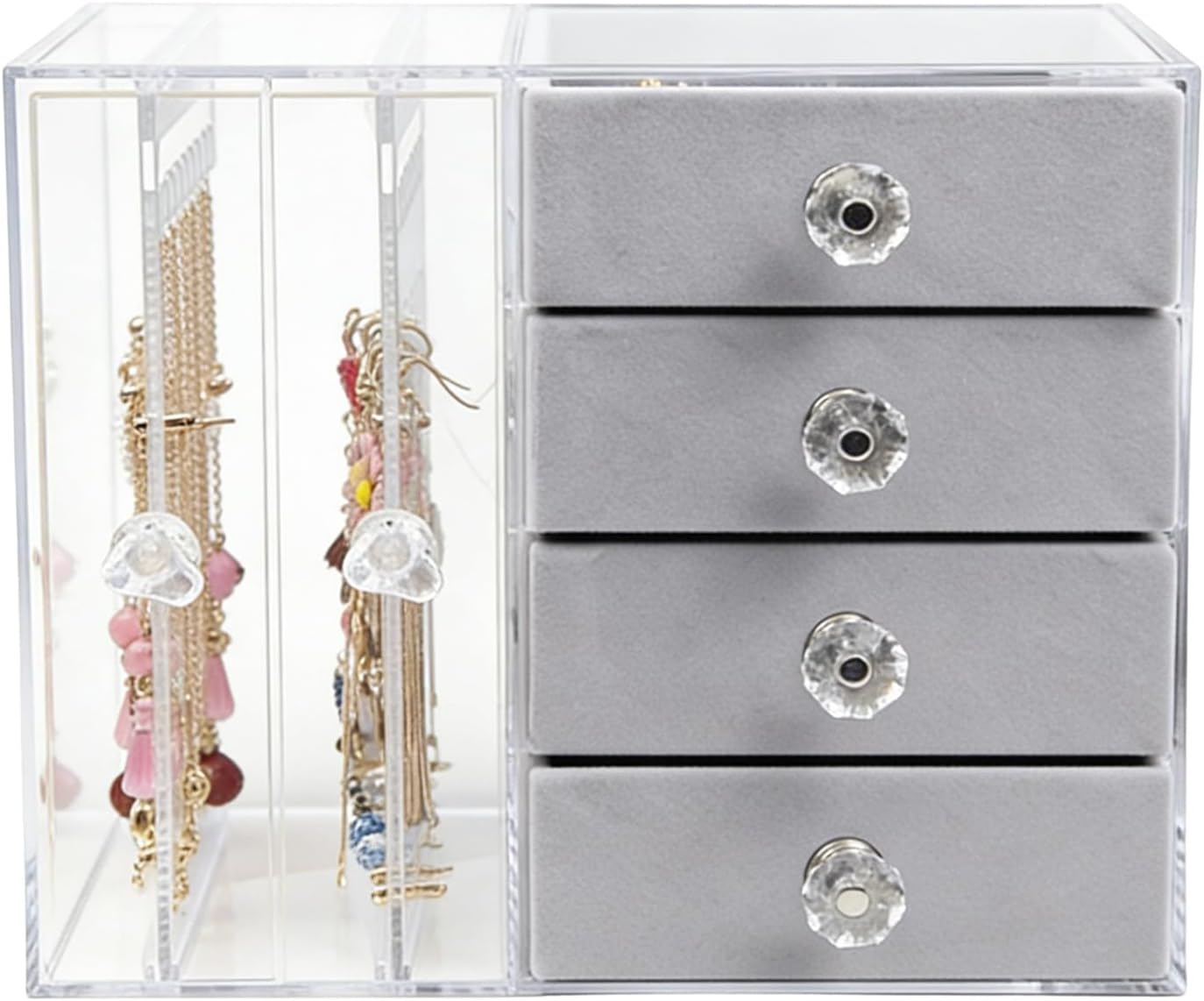 Jewelry Organizer, Transparent Earring Necklace Bracelet Holder Storage Case with Multi Compartments for Living Room Bedroom Barthroom Dressing Table Countertop Decor (2 Transparent and 4